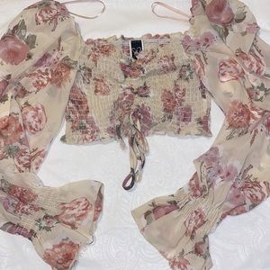 Caught In A Floral Gaze Gauze Crop Top